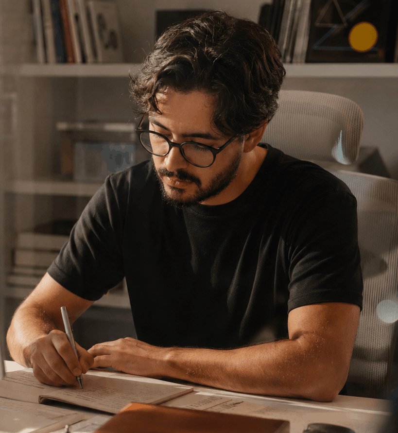 Juan Dantas trabalhando em seu estúdio